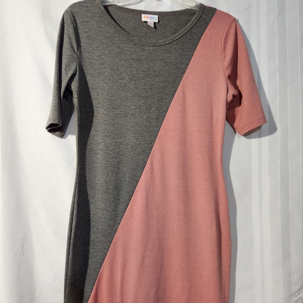 Lularoe Julia Pink And Gray Bi Color Block Dress … - image 2